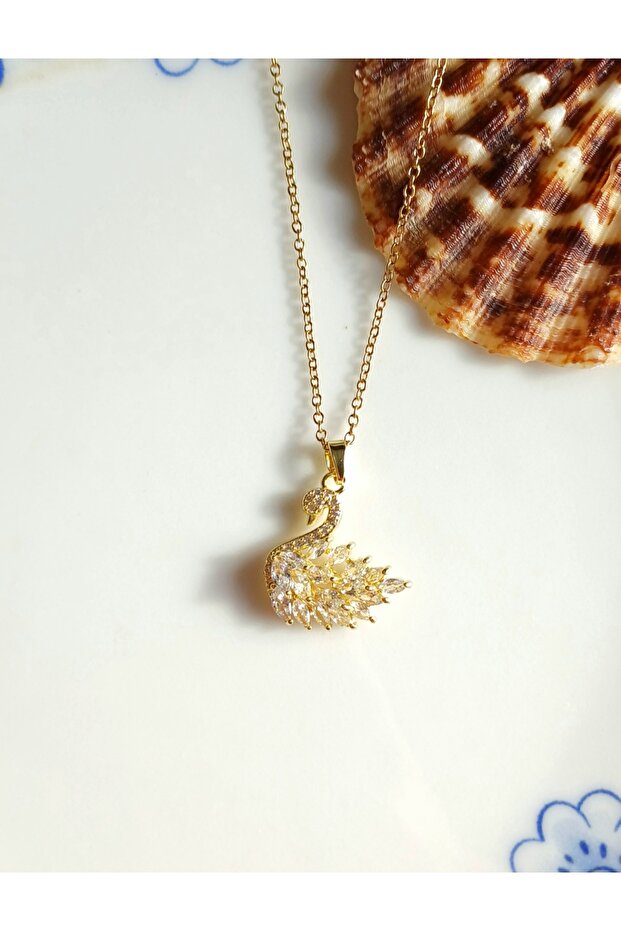 Gold Steel Swan Necklace