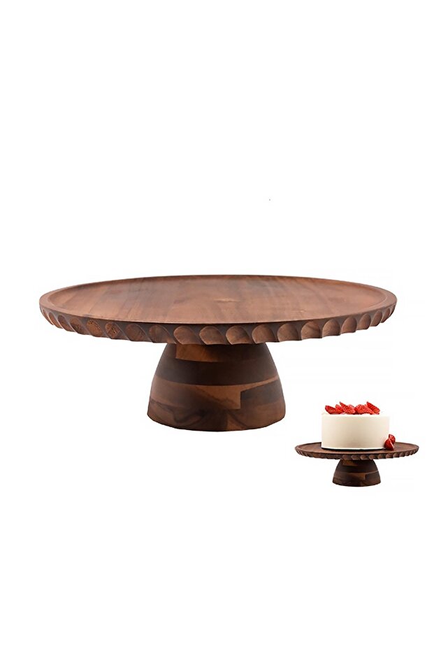 28 cm Acacia Cake Stand with Stand – Natural and Stylish Presentation