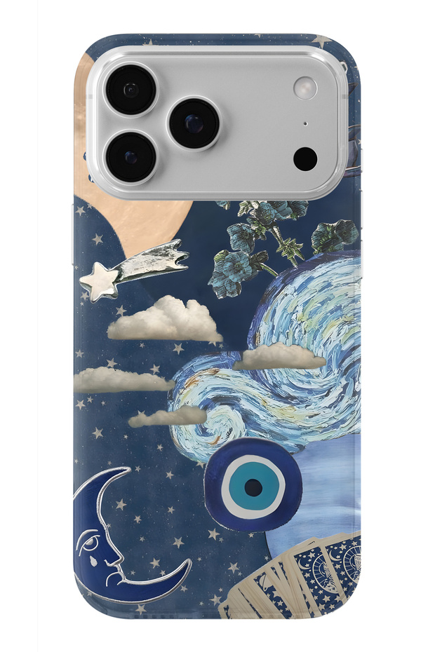 iPhone 17 Pro Max Compatible Blue Collage Design Printed Transparent Case - 1