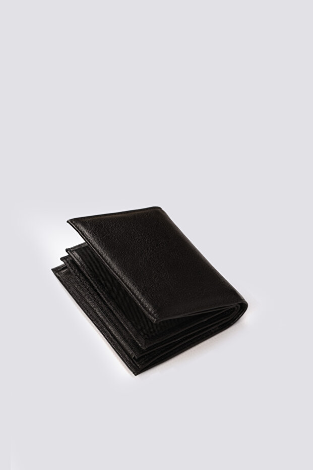 Men's Black Genuine Leather Coin Compartment Card Holder Wallet
