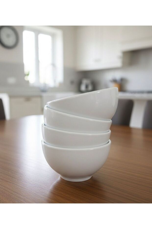 Large Ceramic White Bowl Set of 4, Presentation Bowl, Salad Bowl, Snack Bowl, 14 cm in Diameter