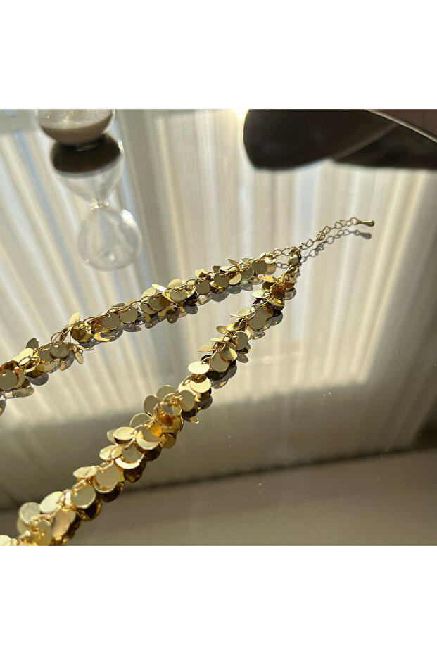 Çoklu Pullu Sallantılı Gold Kolye - 5