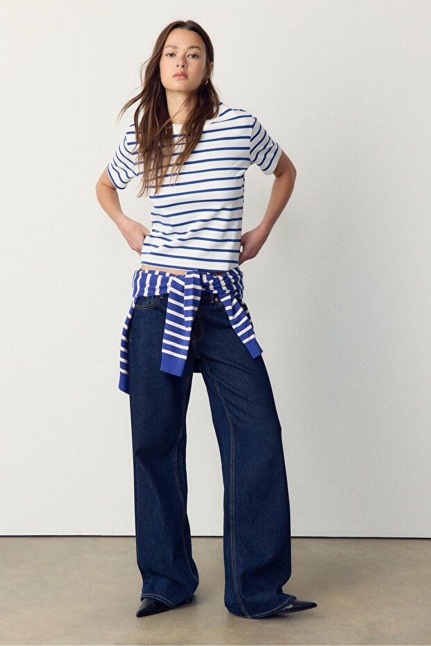 Çizgili, heavy weight, regular fit basic tişört - 2