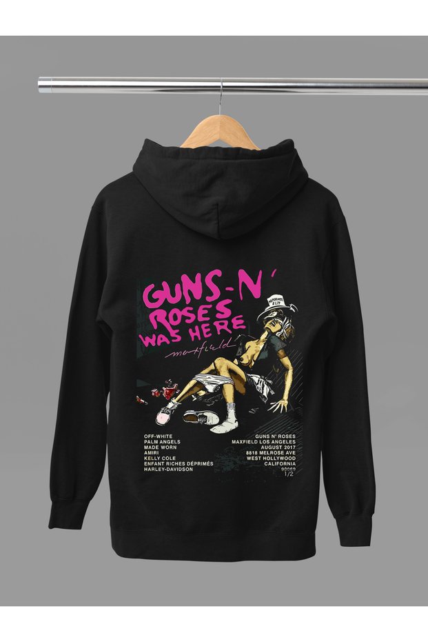 Guns&Roses Printed Cotton Long Sleeve Ribbed 3-Ply Hooded Rock Sweatshirt