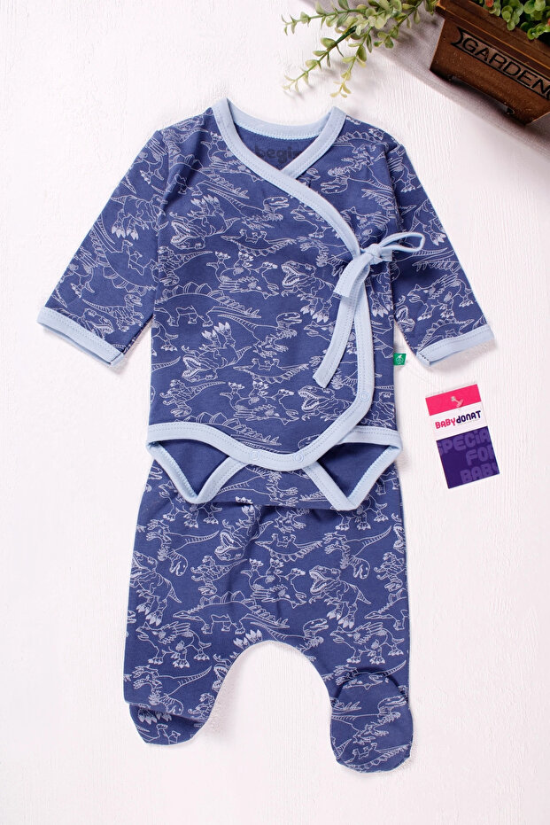 طقم رجالي مكون من قطعتين بتصميم ديناصور مربوط مزدوج الصدر - 4