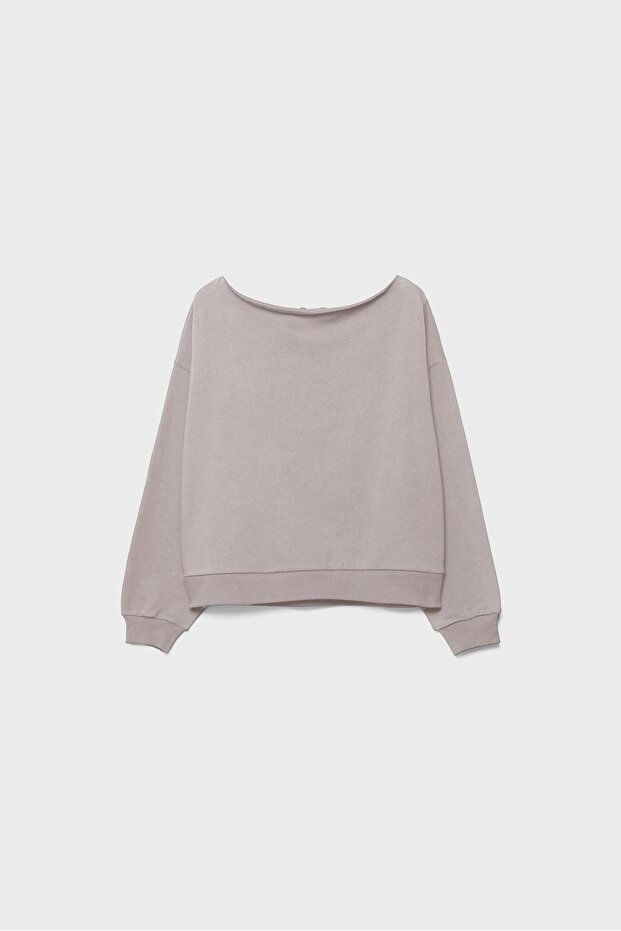 Basic omuz dekolteli sweatshirt - 7
