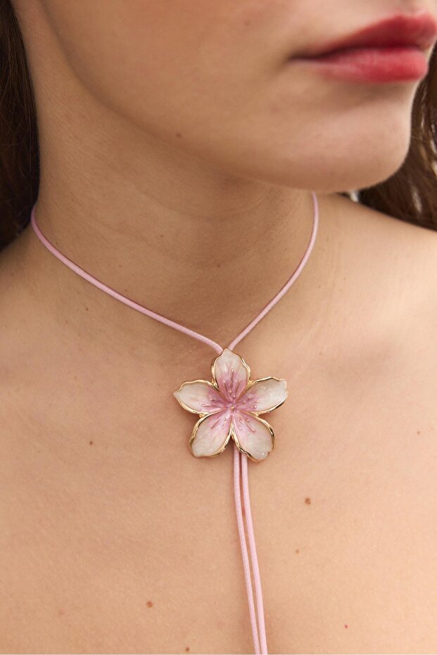 Mineli çiçek kordon kolye - 3