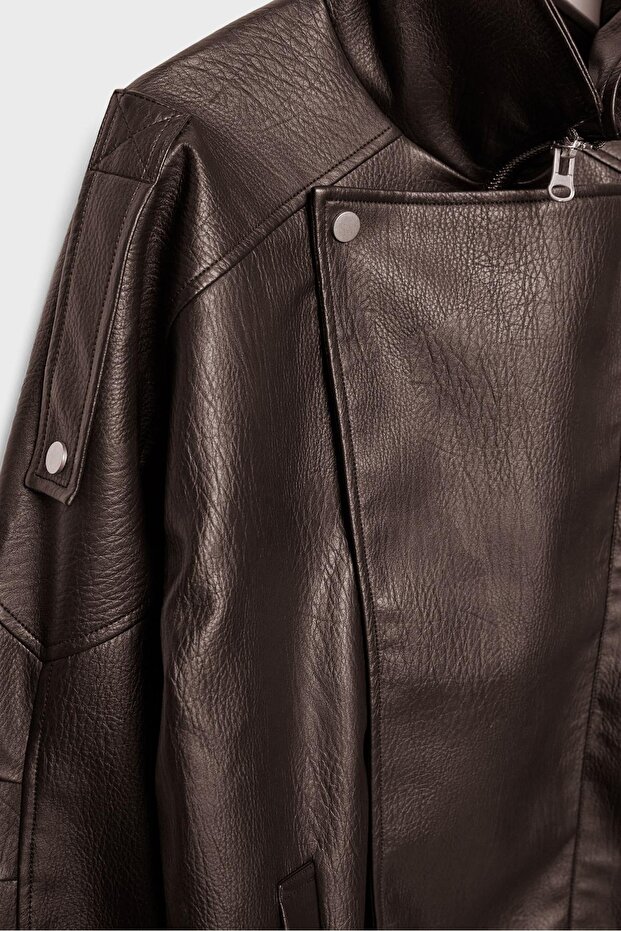 Oversize suni deri ceket - 8