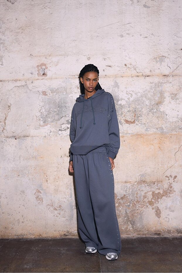 Zımba işlemeli kapüşonlu sweatshirt - 2