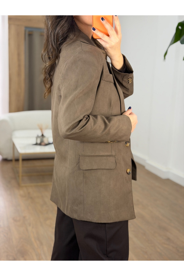 Two-Button Suede Jacket - Milk Coffee - 4