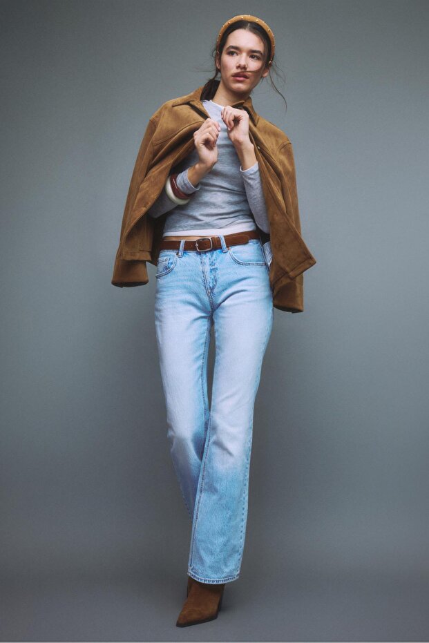 D68 kemerli bootcut jean - 2