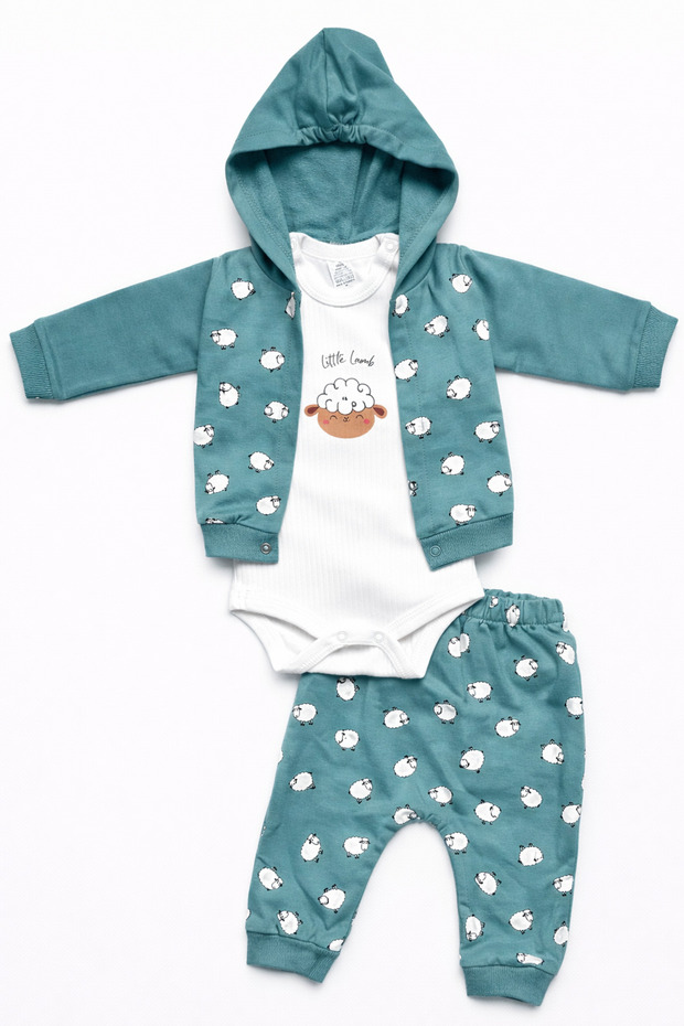 Little Lamb Mint Hooded 3-Piece Newborn Baby Hospital Discharge Set