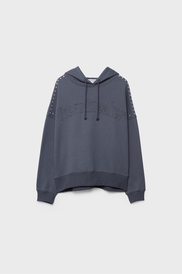 Zımba işlemeli kapüşonlu sweatshirt - 4