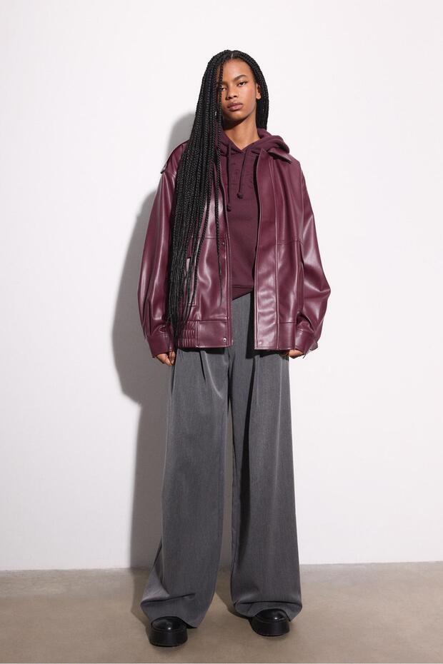 Oversize suni deri biker ceket - 2