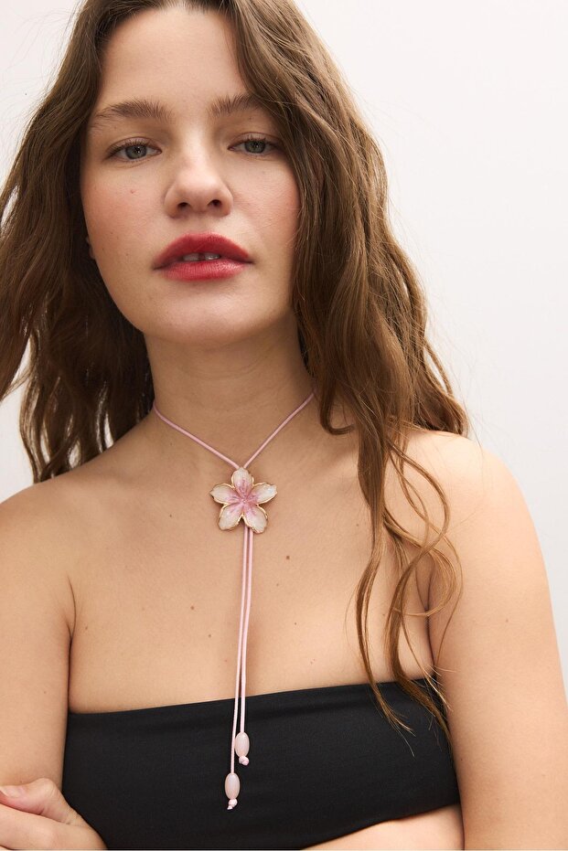 Mineli çiçek kordon kolye - 1