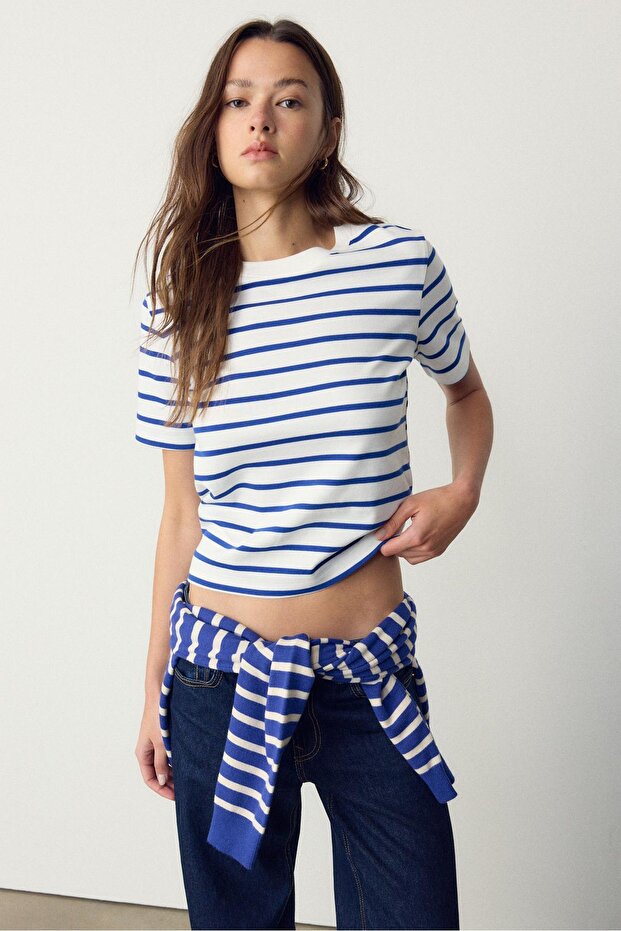 Çizgili, heavy weight, regular fit basic tişört - 3