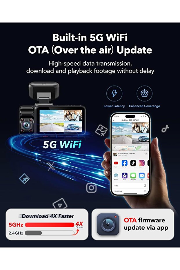 كاميرا F17 4K ثلاثية القنوات للسيارة - 7