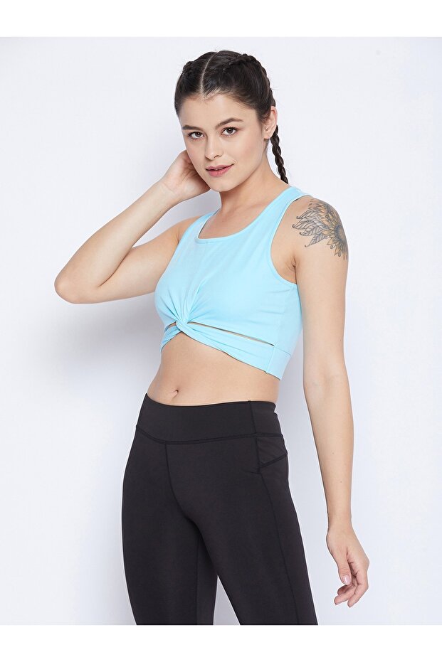 Activewear Crop Top with Twist Knot in Sky Blue