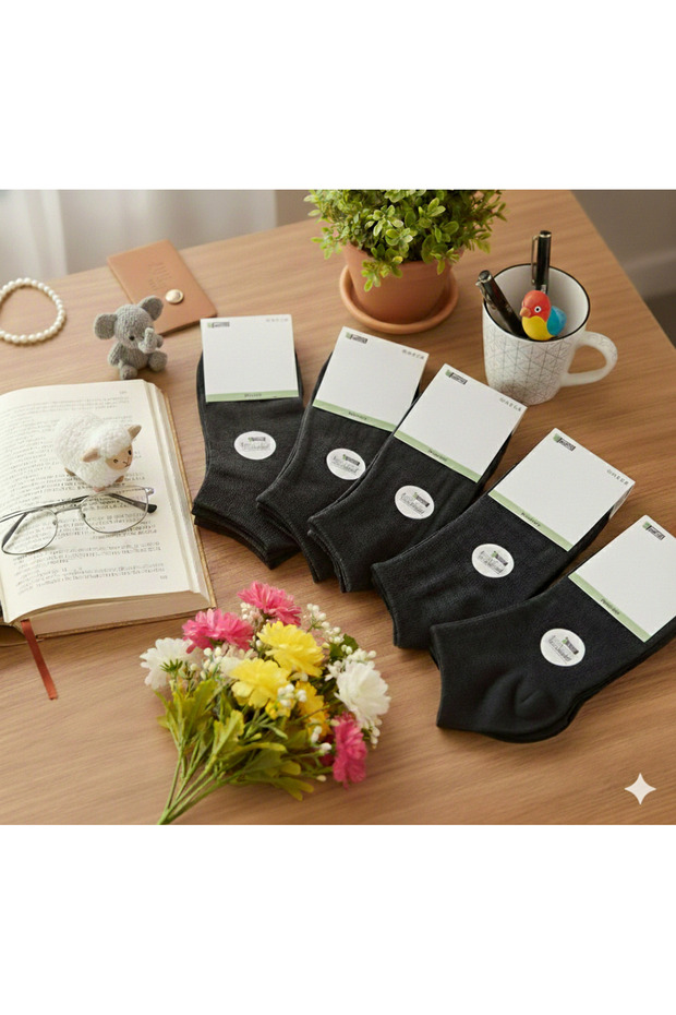 5 Pack Men's Black Bamboo Booties Socks