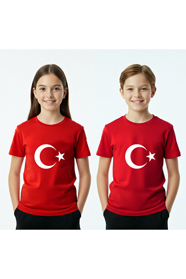 100% Cotton Premium T-Shirt with Bicycle Collar for Kids with Turkish Flag