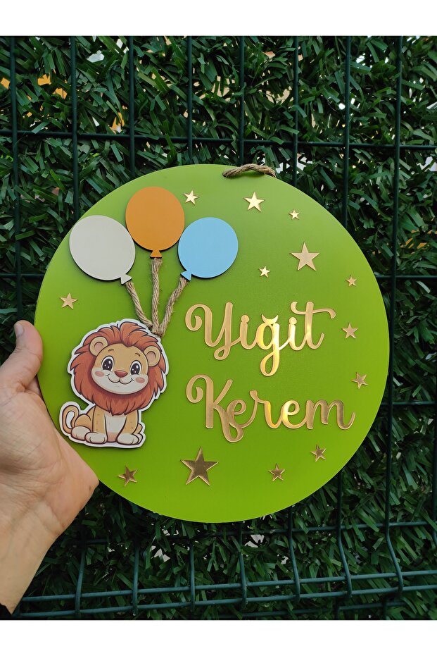 Aslan temalı bebek/çocuk kapı isimliği
