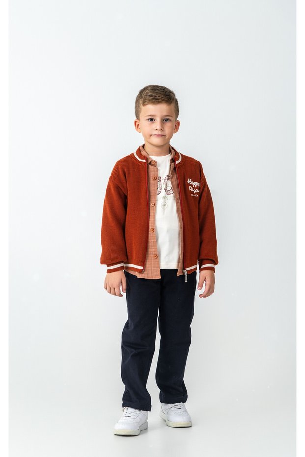 Knitwear Cardigan 4-Piece Set (Cardigan;Shirt;T-Shirt;Pants) Holiday Boy's Set