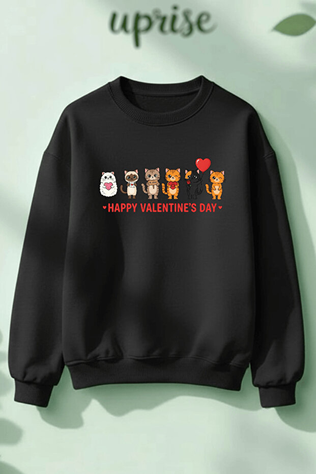 Valentines Day Printed Cotton 3 Thread Threaded Crew Neck Oversize Sweatshirt
