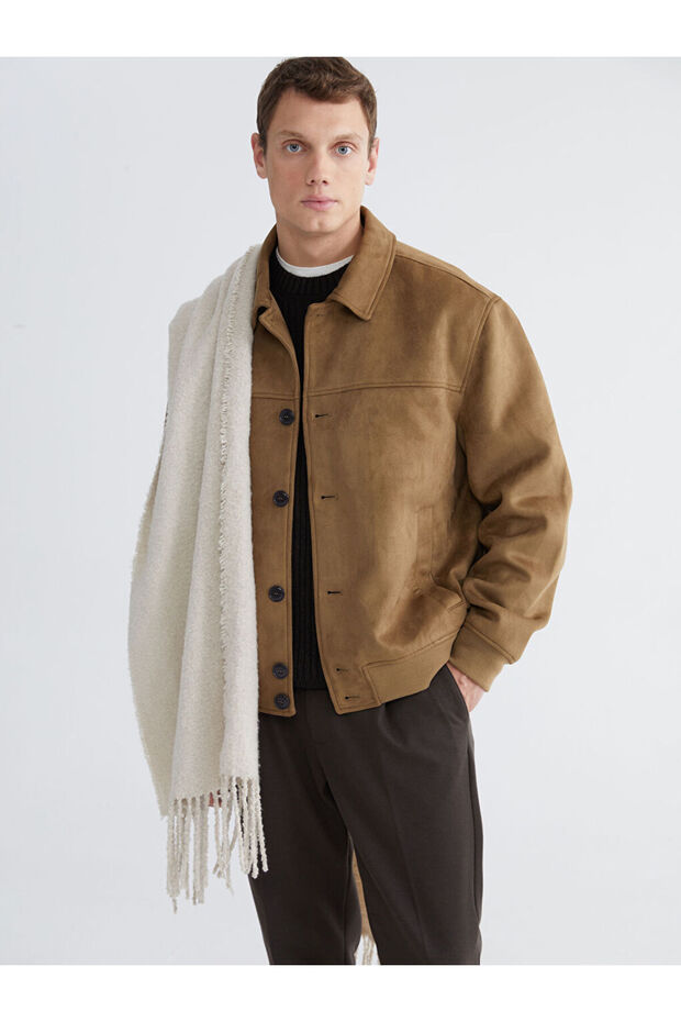 Beige Standard Fit Men's Suede Coat