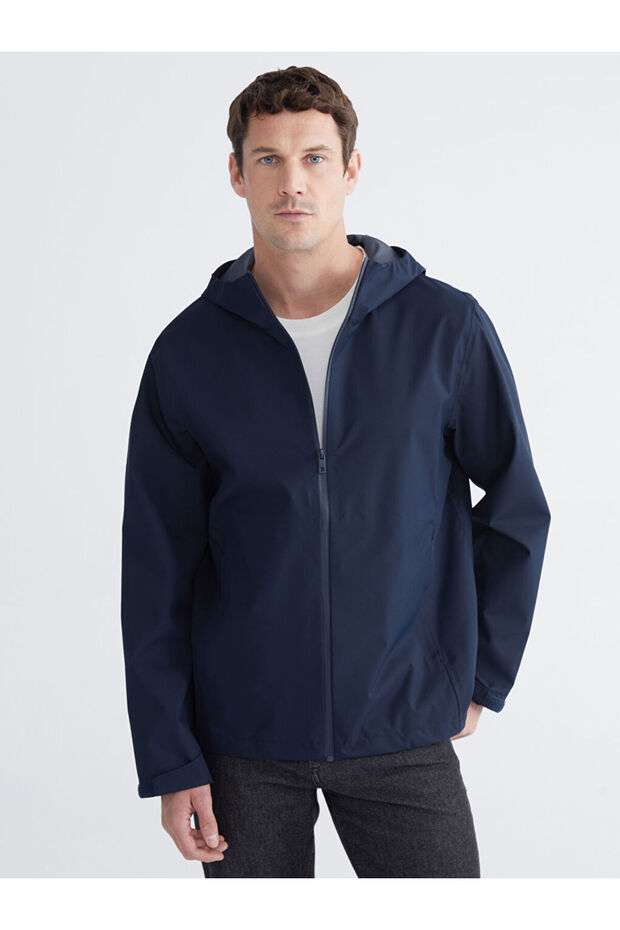 Navy Blue Standard Model Hooded Men's Waterproof Raincoat