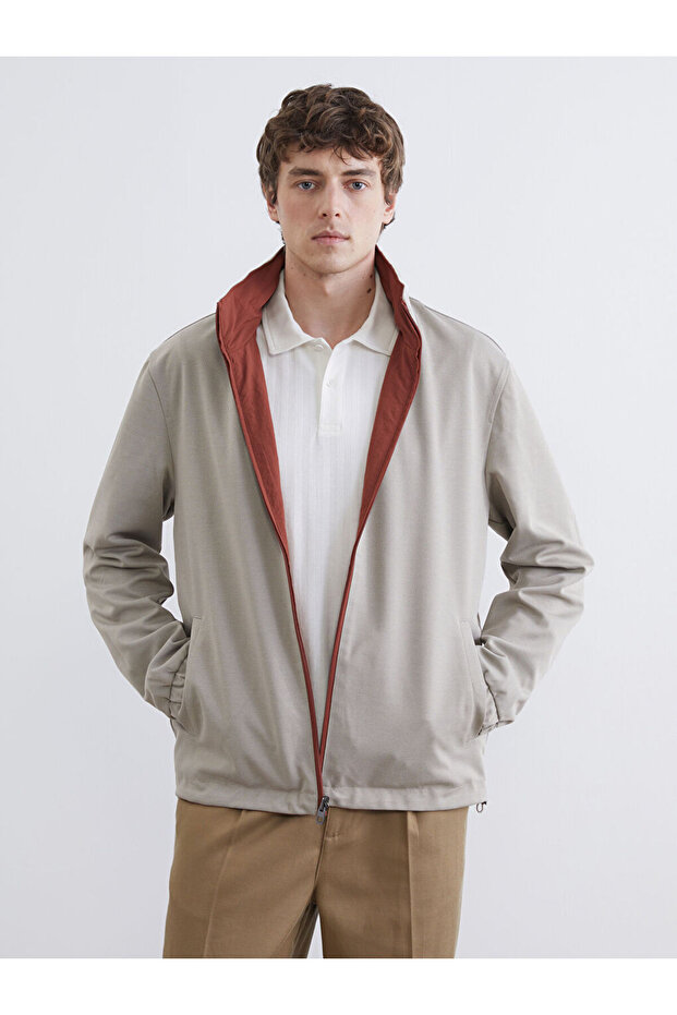 Orange zippered hooded regular fit men's jacket