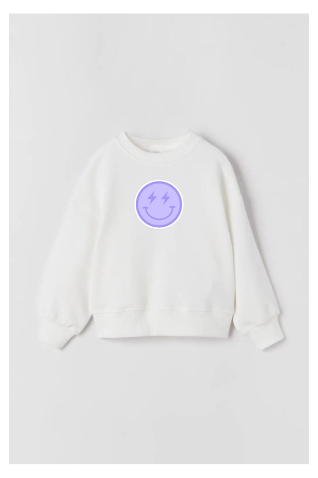 Smiling Face Printed White Kids Sweatshirt