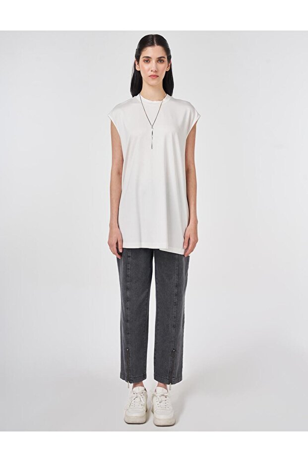 Sıfır Kol Örme Bluz Ekru - 3