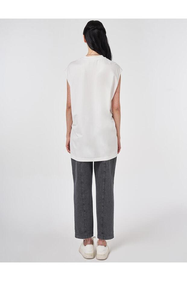 Sıfır Kol Örme Bluz Ekru - 5