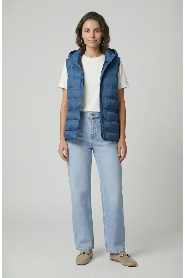 Mavi Dik Yaka Caual Yelek - 2