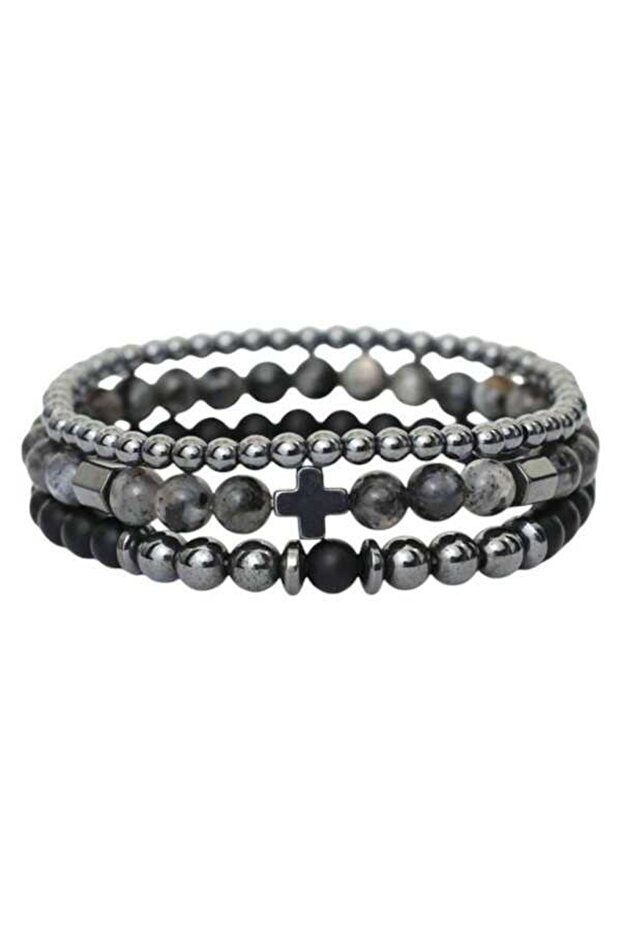 Men's Bracelet Set Made of Natural Hematite Stones – Masculine Style, Gift - 1