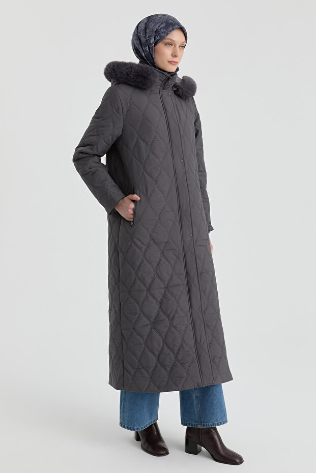 Kapüşonlu Manto - Antrasit - 2