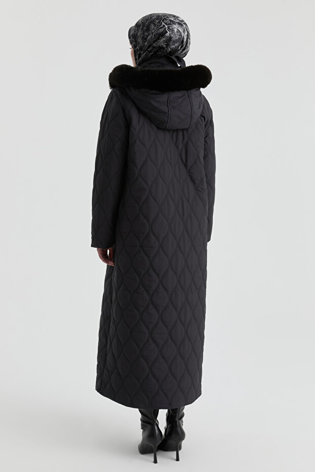 Kapüşonlu Manto - Siyah - 5