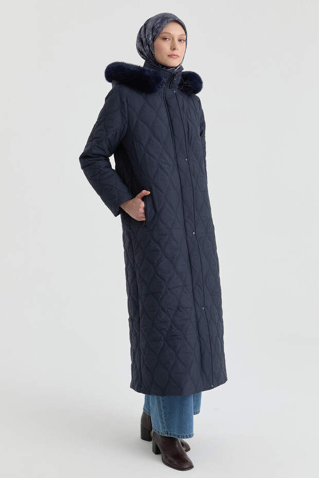 Kapüşonlu Manto - Lacivert - 4