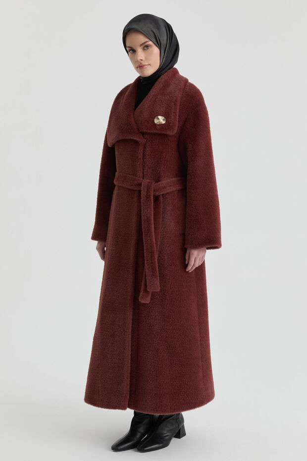 Kuşak Detaylı Manto - Taba - 3