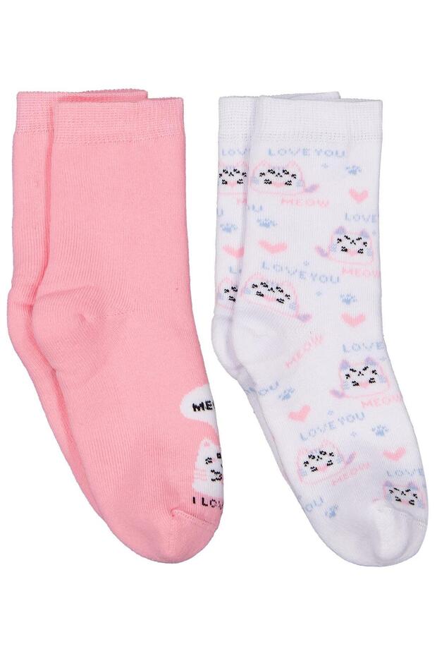 Civil Girl's Meow Towel 2-Piece Girl's Socks | Towel | School Nursery and Daily Use