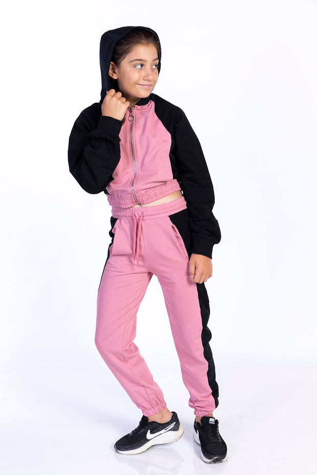 Girl's 2-Piece Set: Hooded Zipper Sweatshirt & Jogger Sweatpants with Elastic Waist and Pockets