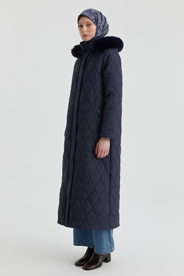 Kapüşonlu Manto - Lacivert - 3