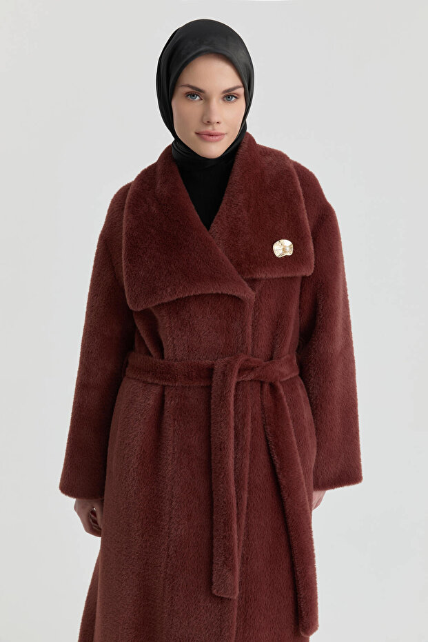 Kuşak Detaylı Manto - Taba - 4