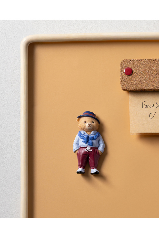 Benoit Bear Magnet - Mavi/Bordo - 4x8 cm - 2