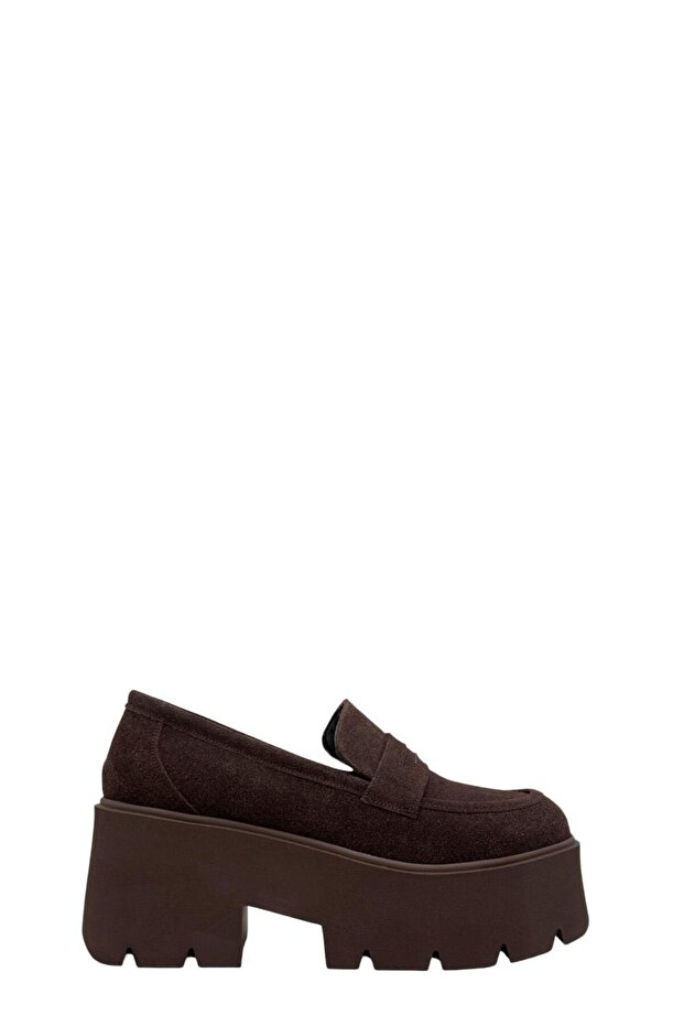 Brown Suede High Sole Women's Loafers (045 2609090)