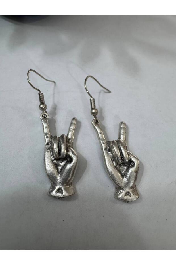 Hand Sign Shaped Metal Figure Earrings