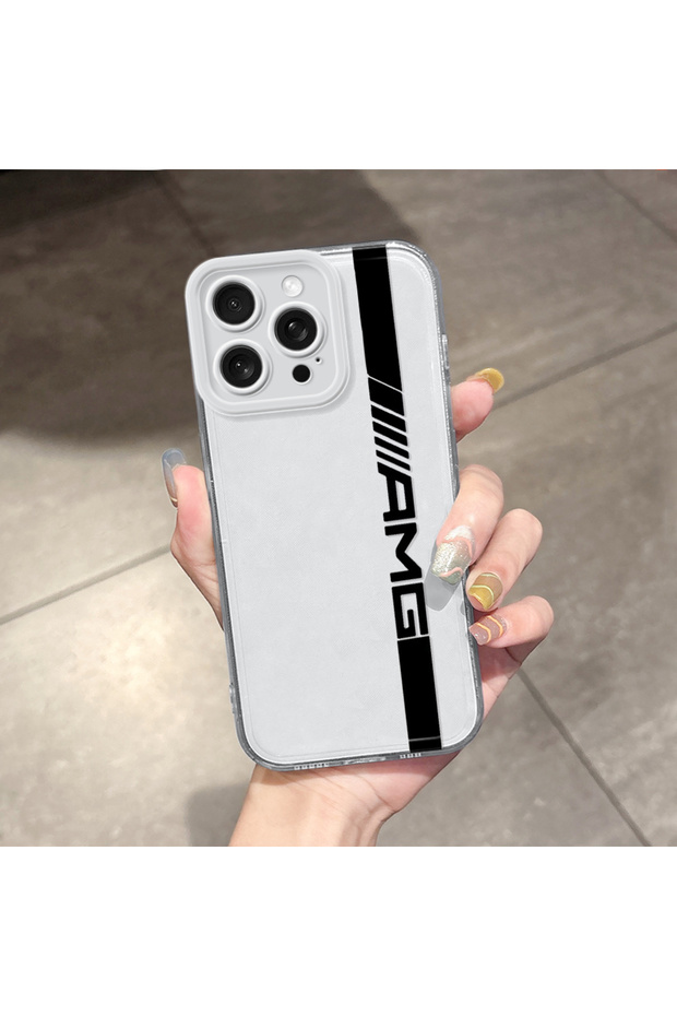iPhone 15 Pro Max Compatible Transparent Camera Protected Car Brand Pattern Soft Silicone Phone Case