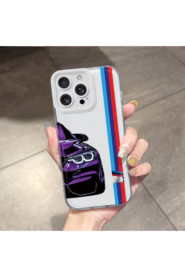 iPhone 16 Pro Max Compatible Transparent Camera Protected Airbag Soft Silicone Phone Case Bmw Pattern