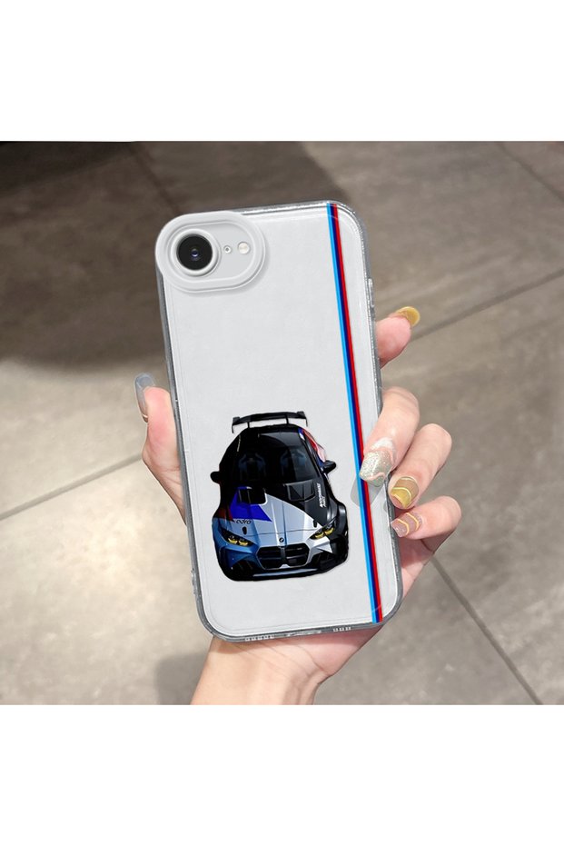 iPhone 17E Compatible Transparent Camera Protected Bear Airbag Soft Silicone Phone Case Bmw Pattern