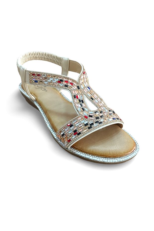 25Y187-3 Women's Stoned Flat Sole Comfort Sandals